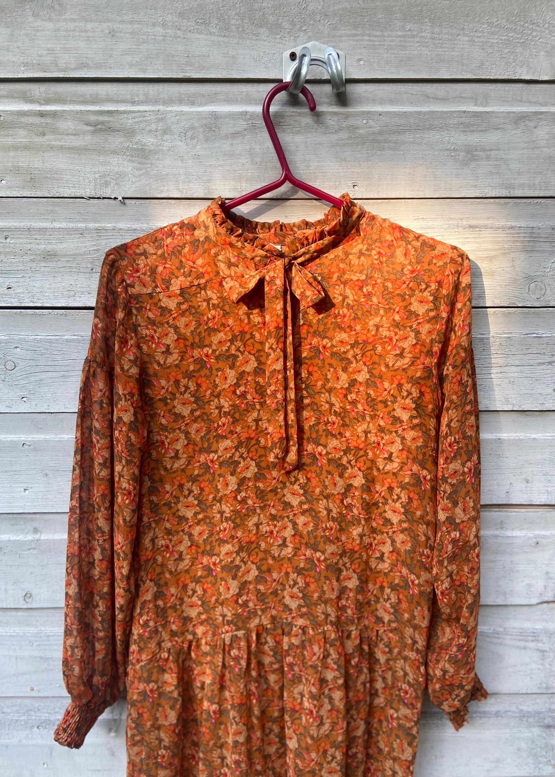 orange cottagecore dress Vintage Style Rite Orange Lace Floral Cottagecore Maxi Dress
