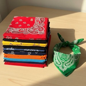 Classic 100% Cotton Bandana | Square Scarf for Men and Women | Vintage Cowboy Biker Style | Many Colors Available
