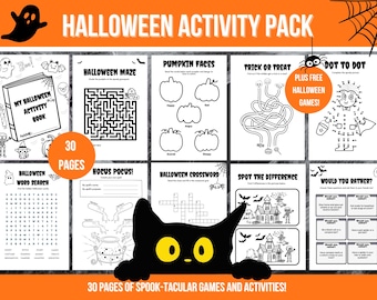 Halloween Activity Pack for Kids – 30 Printable Pages & 7 Party Games (PDF)