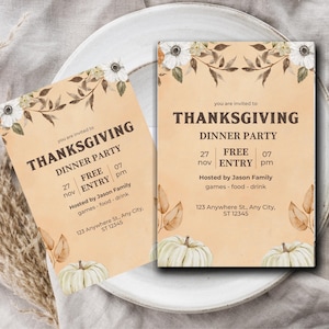 Thanksgiving Dinner Party Invitation: Autumn Floral Design (Digital Download)