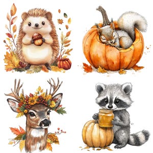 Watercolor Fall Animal Clipart: Woodland Autumn Illustration Set (PDF Downloadable Link Included)