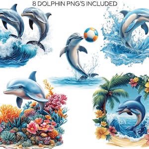 Dolphin Clipart PNG, Ocean Animal Illustration, Stickers, Sublimation, Cricut (Digital Download)