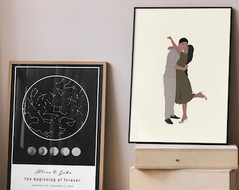 Regalos de boda, Retrato personalizado para pareja, Cita en el cielo nocturno, Regalo personalizado para ella, Mapa estelar por fecha - Descarga digital instantánea