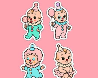 Kewpie Clown Vinyl Sticker Set – Retro Kitsch (4 pcs)