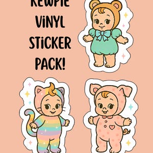 Animal Cuties Kewpie Sticker Pack – Pastel Vinyl Sticker Set (3 pcs)