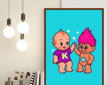 90s Nostalgia Kewpie Print - Retro Digital Wall Art