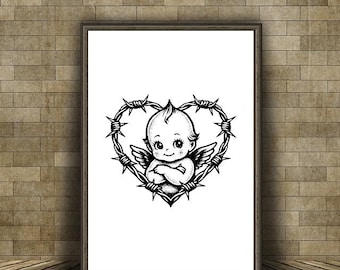 Cyfrowy wydruk tradycyjnego tatuażu Kewpie