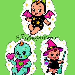 Retro Kewpie Sticker Pack- Vinyl Sticker Set, Spooky, Ultra Kitsch, Halloween (3pcs)