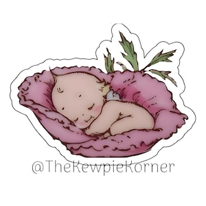 Flower baby, Kewpie Vinyl Sticker – Vintage Sleeping Cutie