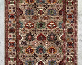 Tappeto tribale in lana fatto a mano: tappeto geometrico boho, 1,8x1,2 m