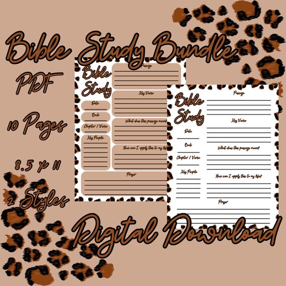 Bible Study Bundle, Leopard print Bible study, leopard prayer journal, verse mapping, Bible notes