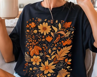 Jesienna koszulka z kwiatowym nadrukiem: Koszulka w stylu boho z dzikimi kwiatami