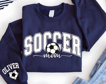 Sudadera personalizada para mamá futbolista: detalle de manga con nombre para niños, regalo de fútbol personalizado