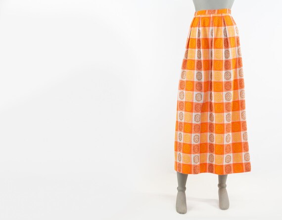 Vintage Neon Orange Mod Wool Maxi Skirt, Orange Mo
