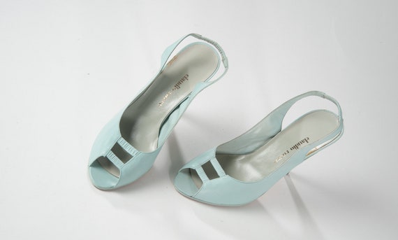 Vintage Pale Aqua Strappy Heels, 80's Open Toe Sti