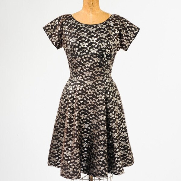 1950's Chocolate & Gold Cocktail Dress