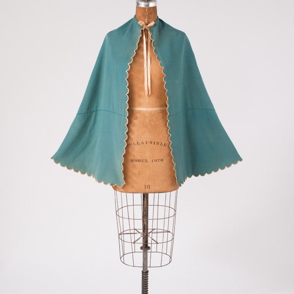 Antique Victorian Blue Green Wool Cape