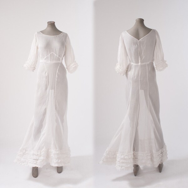 1930s White Organza Bias Dress: Antique Sheer Cotton Gown, Vionnet Style, Vintage Art Deco, 30s Wedding Dress, Gatsby Hollywood