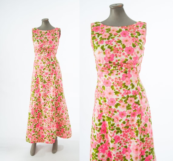 Vintage 1960s Floral Column Dress, 60s Floral Maxi