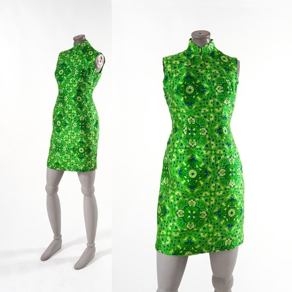 Vintage Silk Cheongsam Dress, 1960s Mini Dress, Chinese Suzie Wong Green Silk Dress, Women's Clothing, Dresses