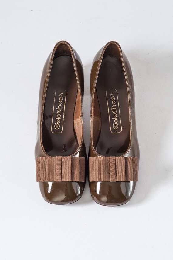 Items similar to Vintage MOD Chocolate Brown Shoes, 60s Patent Leather