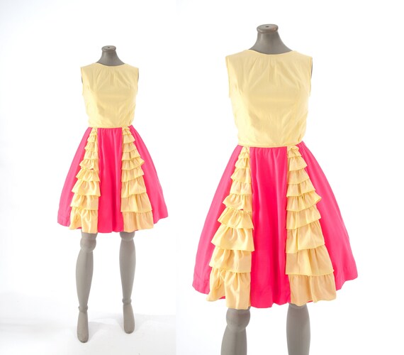 1950s Candy Colored Dress, Vintage 50s Dress, Full