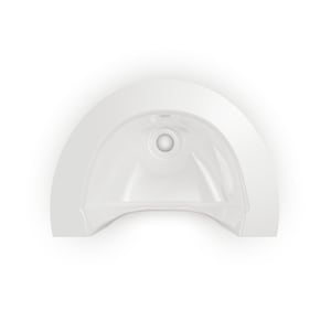 May include: White ceramic half-round sink with a single drain hole.