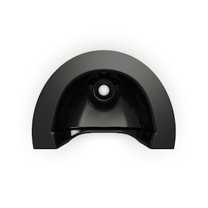 May include: Black plastic wall mount with a round opening and a smaller circular hole in the centre.