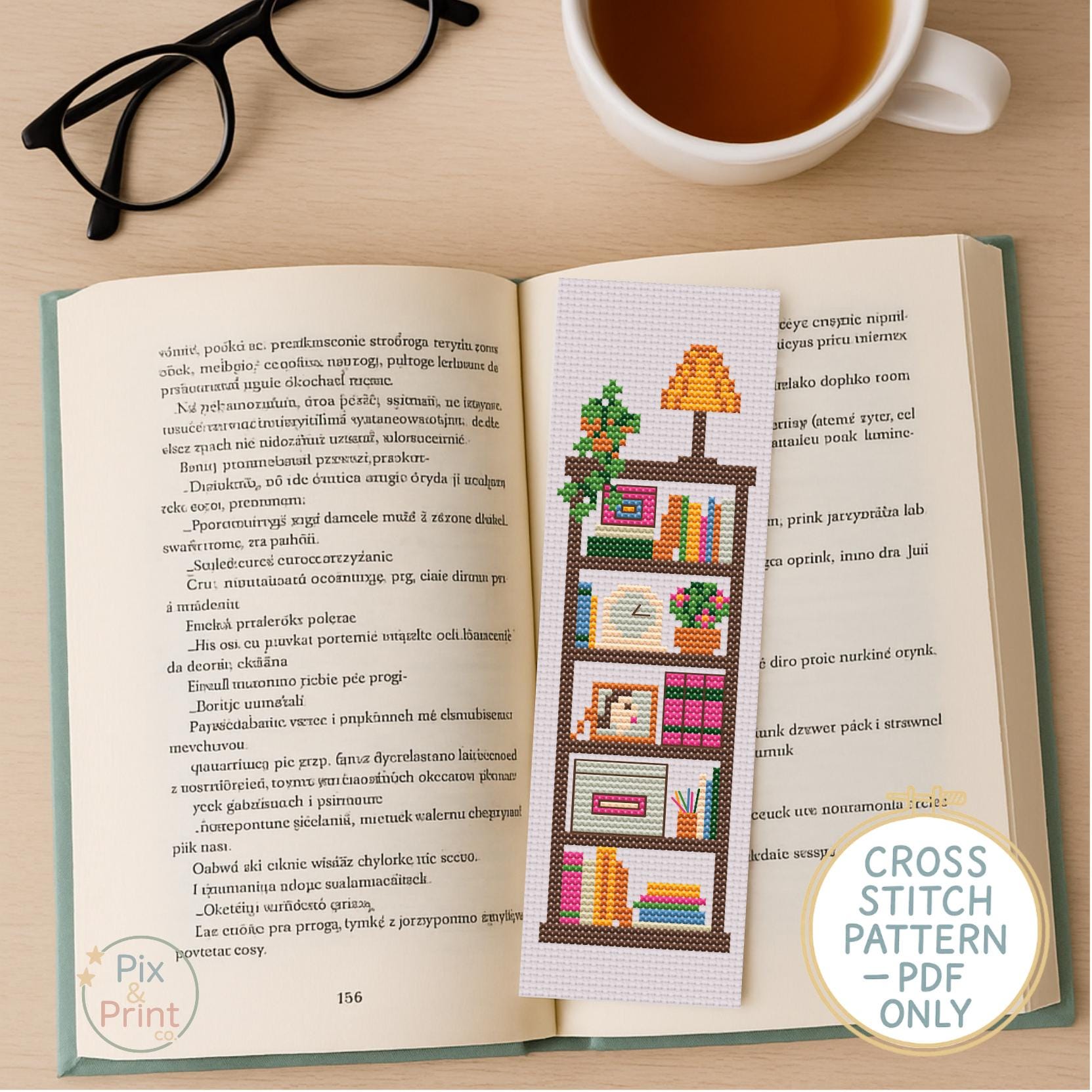 Cross Stitch Bookmark Pattern PDF | Bookshelf Design With Plants ...