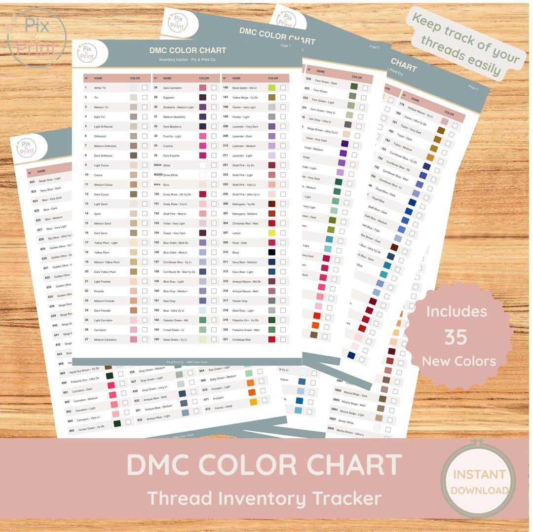 Tabla de colores DMC en PDF / 486 colores con muestras / Registro de ...
