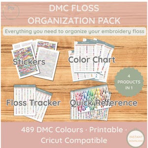 DMC Stickgarn-Organisationsset | Farbtabelle, Aufkleber & Tracker | 489 Farben | Kreuzstich | Diamantmalerei | Cricut | Druckbare PDF-Datei