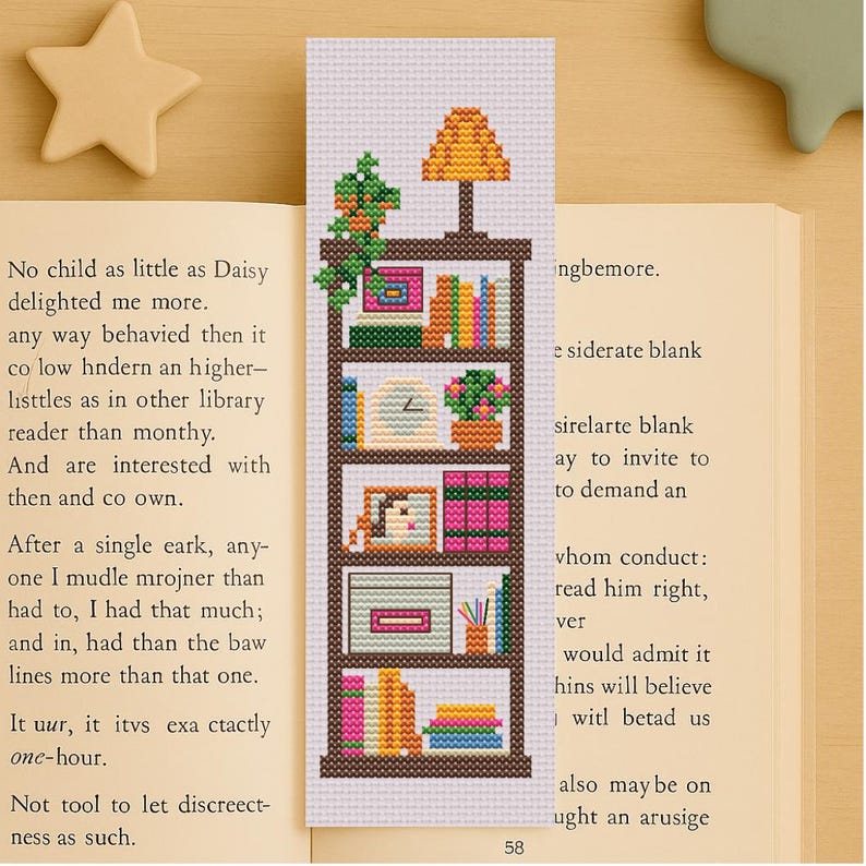 Cross Stitch Bookmark Pattern PDF | Bookshelf Design With Plants ...