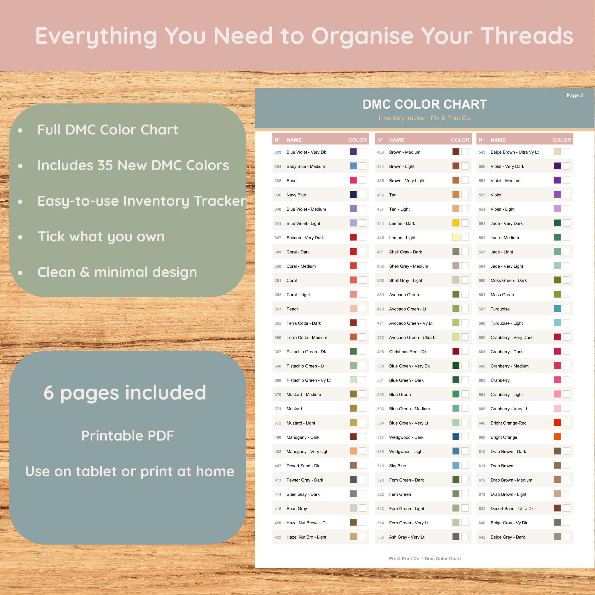 DMC Color Chart PDF | 486 Colors With Swatches | Printable Inventory ...