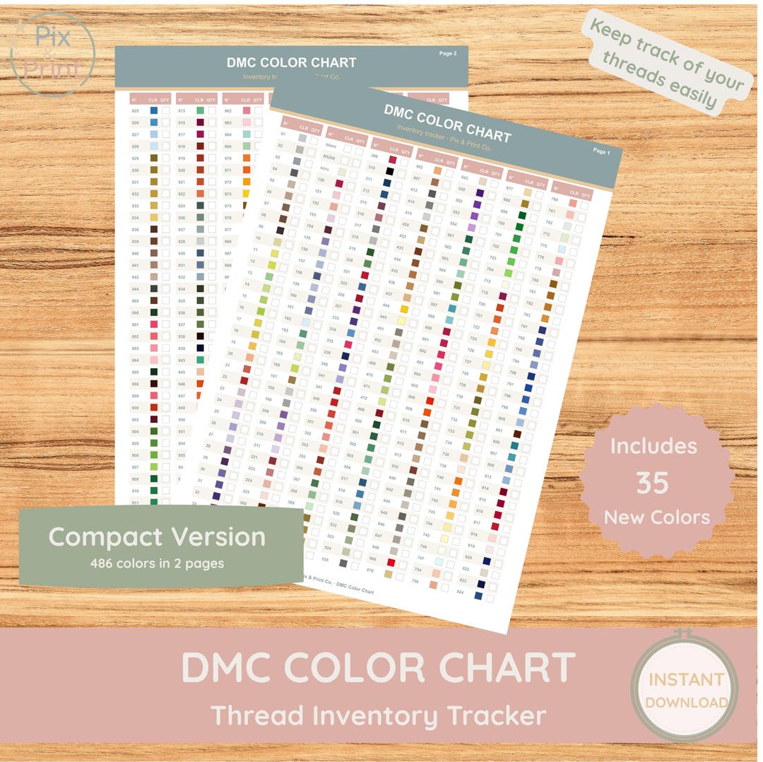 DMC Color Chart PDF | 489 Colors With Swatches | 2 Pages | Compact ...