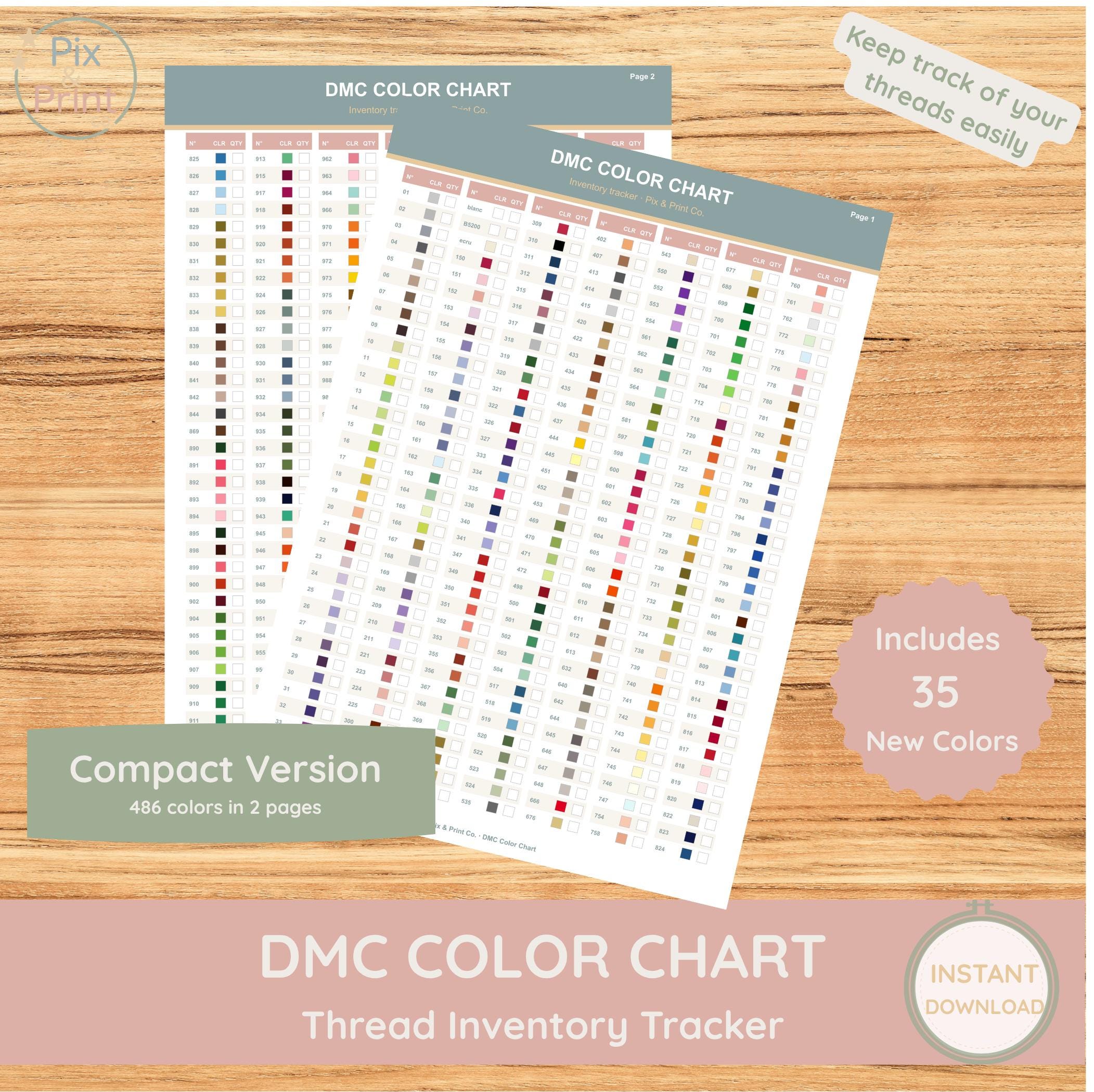 DMC Color Chart PDF | 486 Colors With Swatches | 2 Pages | Compact ...