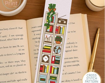 Cross Stitch Bookmark Pattern PDF | Bookshelf Design | Cozy Reading Corner | Stacked Books | Gift for Bookworms and Readers| Page Markers