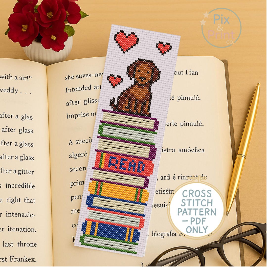 Puppy & Books Cross Stitch Bookmark Pattern (PDF) - Etsy