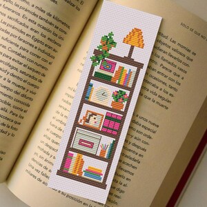 Cross Stitch Bookmark Pattern PDF | Bookshelf Design With Plants ...
