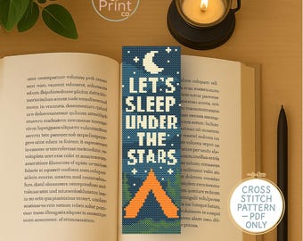 Under the Stars Cross Stitch Bookmark Pattern | Tent & Trees (PDF Pattern)