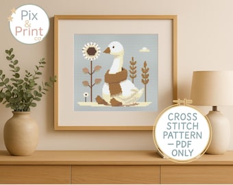 Cottage Goose Cross Stitch Pattern – Whimsical Farmhouse Embroidery (PDF)