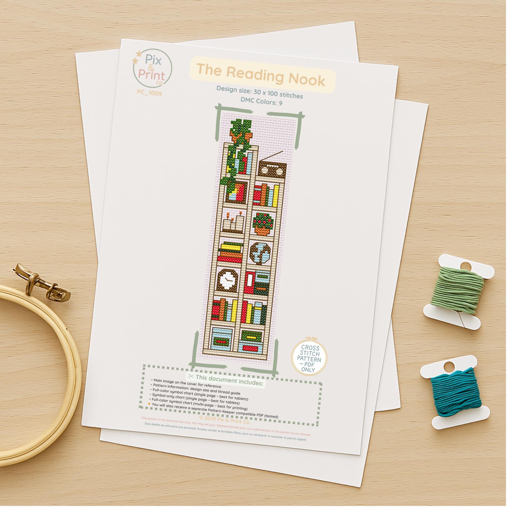 Cross Stitch Bookmark Pattern PDF | Bookshelf Design | Cozy Reading ...