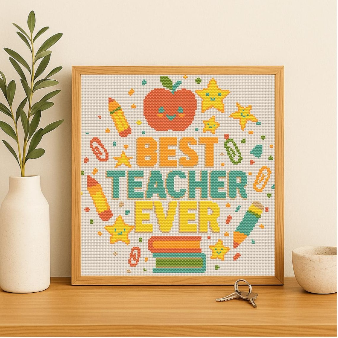Teacher Cross Stitch Pattern | Modern Embroidery Art (PDF Pattern) - Etsy