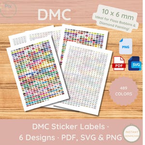 DMC Sticker Labels | 6 Designs | SVG, PDF & Png | Cross Stitch | Diamond Painting | Floss Bobbins | Instant Download | Cricut
