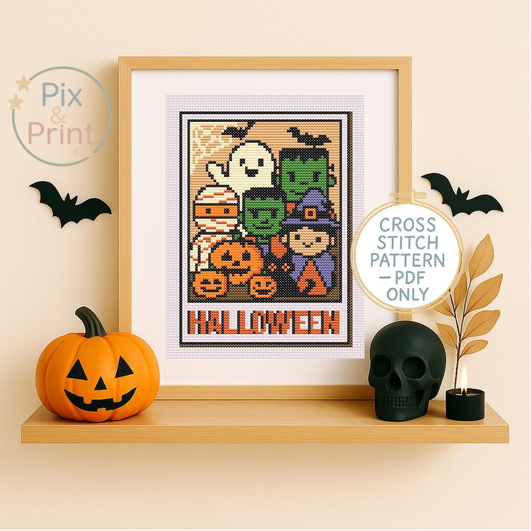 Halloween Cross Stitch Pattern | Retro Polaroid Boo Crew (PDF) - Etsy