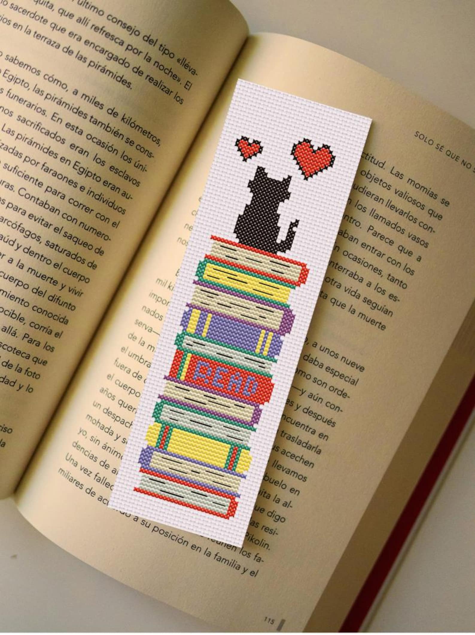 Cross Stitch Bookmark Pattern PDF | Cat Design for Readers | Stacked ...