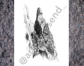Napes Needle Print | Poster | Rock Climbing Art | Lake District | Mountain Art | Pen and Ink Illustration