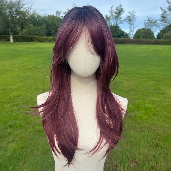 22-Inch Dark Cherry Layered Straight Synthetic Wig