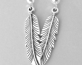 Long silver feather earrings with crystal, tribal, bohemian, boho chic, dramatic statement