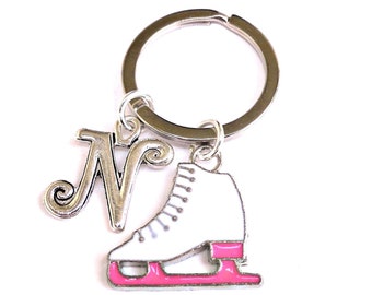 Personalized ice skating keyring, gift for ice skater, figure skater keychain, initial charm, winter accessory