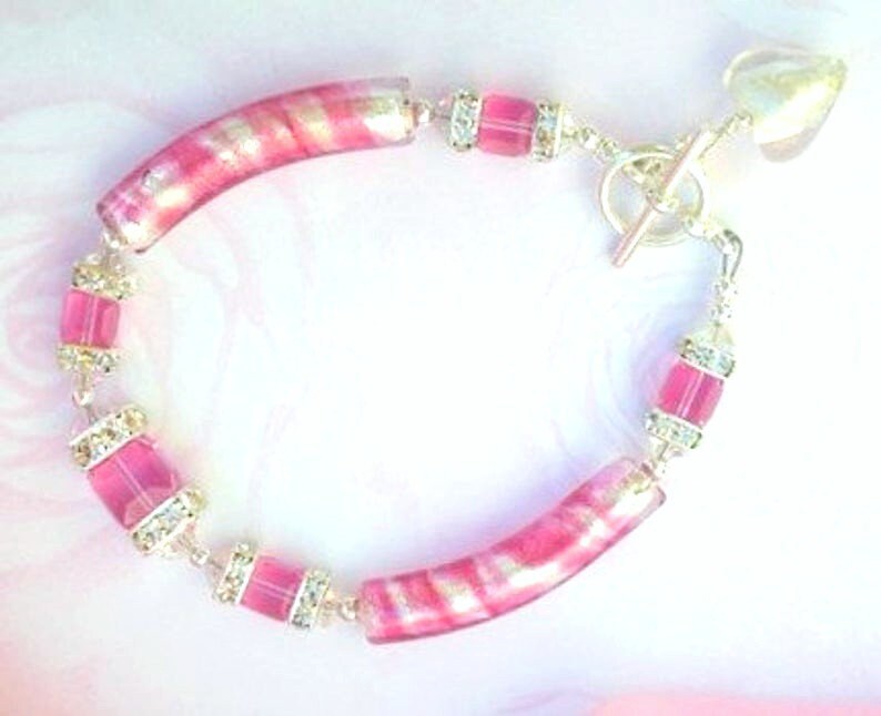Pink Murano glass bracelet with Swarovski crystal pink Etsy